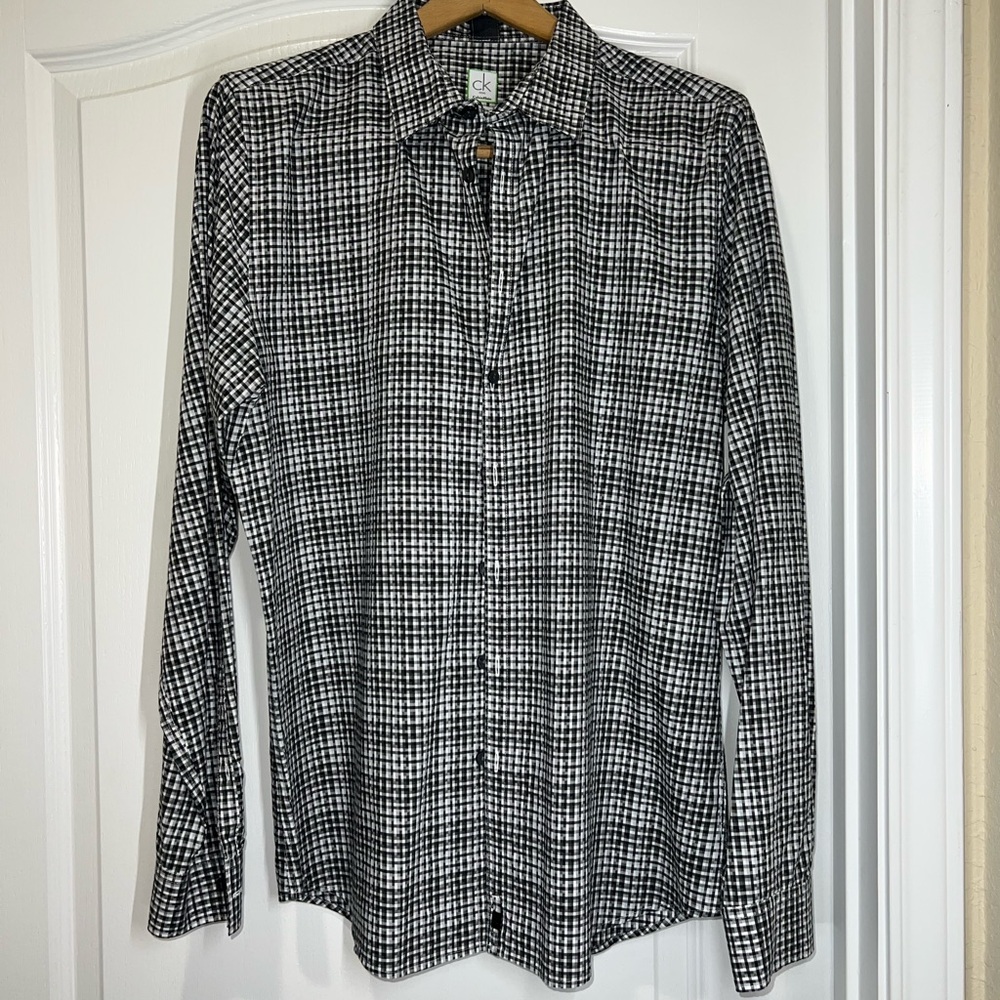 Calvin Klein Ultra Slim Fit Long Sleeve Button-Up Shirt Black/White Checkered